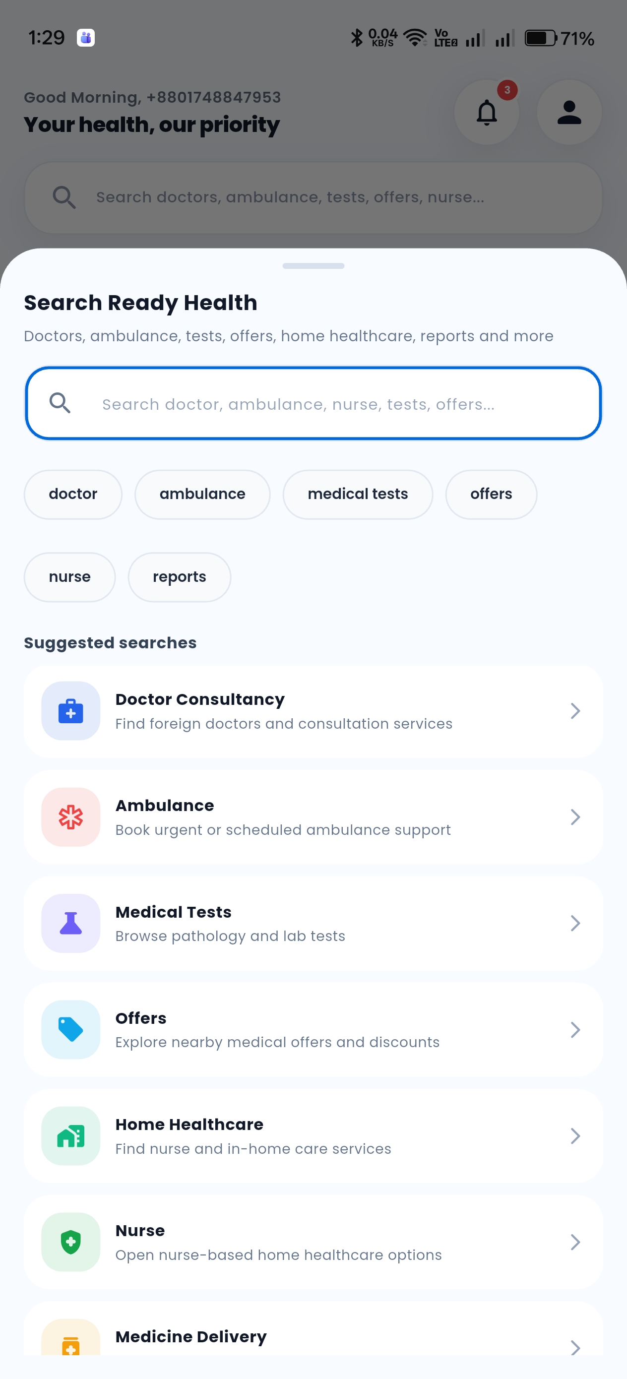 Ready Health universal service search